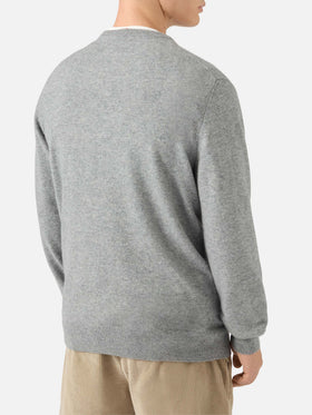 Grauer Heron Light Pullover aus 100 % Kaschmir mit St. Moritz Intarsien | ST. MORITZ TOP OF THE WORLD