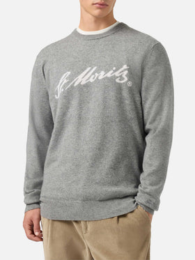 Grauer Heron Light Pullover aus 100 % Kaschmir mit St. Moritz Intarsien | ST. MORITZ TOP OF THE WORLD