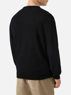 Heron Light Pullover aus 100 % schwarzem Kaschmir mit St. Moritz Intarsien | ST. MORITZ TOP OF THE WORLD