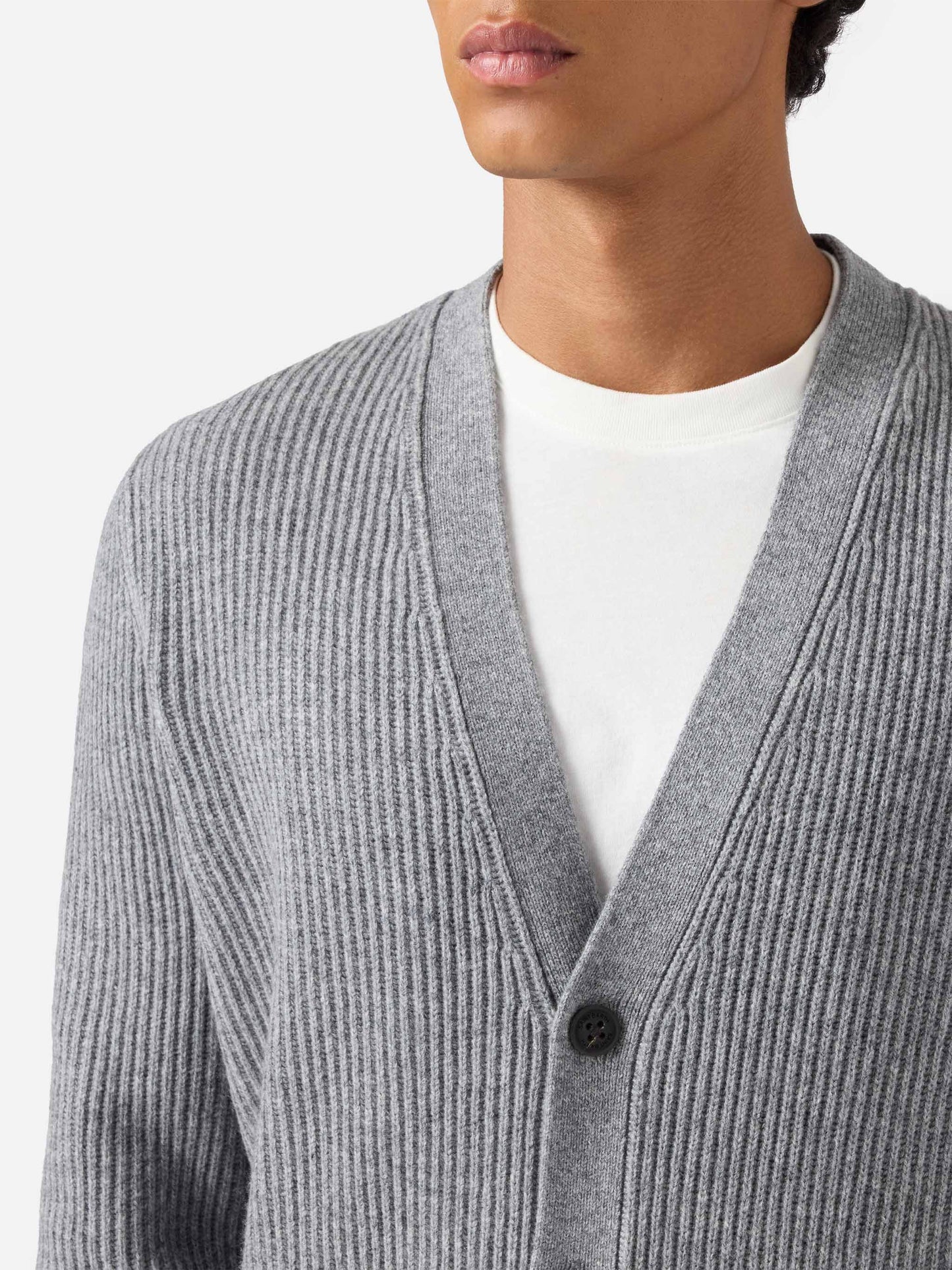 Herrison Strickjacke aus reiner Wolle in grauem Melange mit englischem Rippstrick