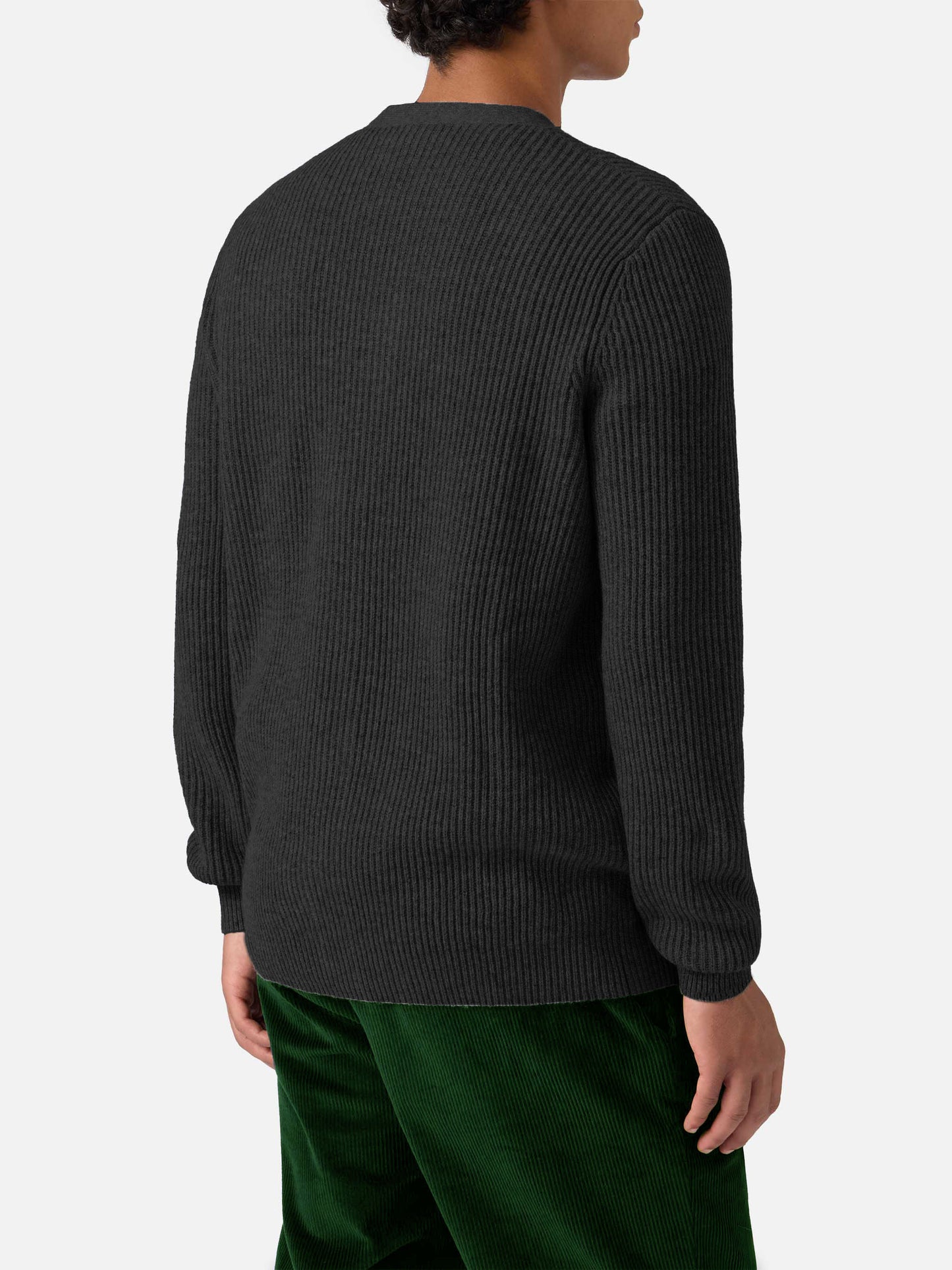Herrison cardigan in 100% black WOOL with English rib knit