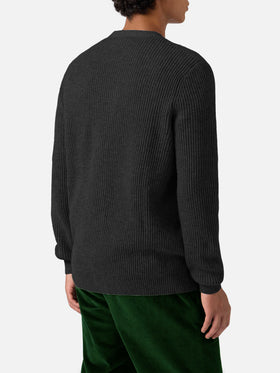 Herrison cardigan in 100% black WOOL with English rib knit