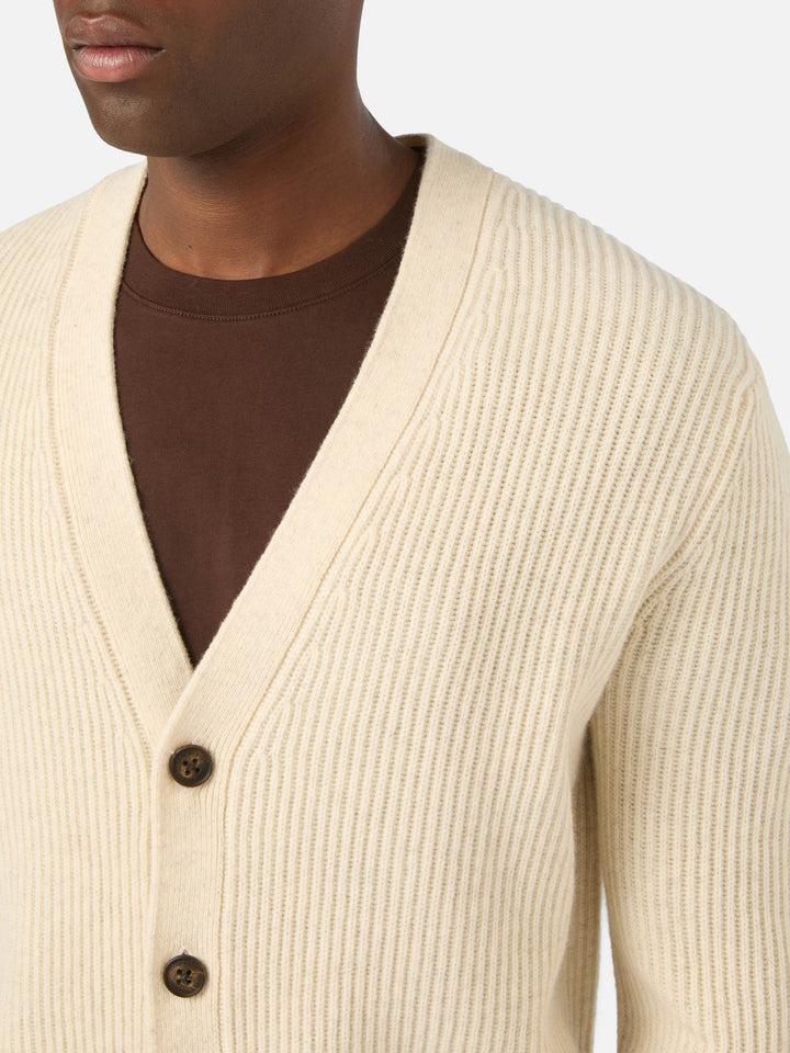 Cardigan côtelé en laine Herrison beige 