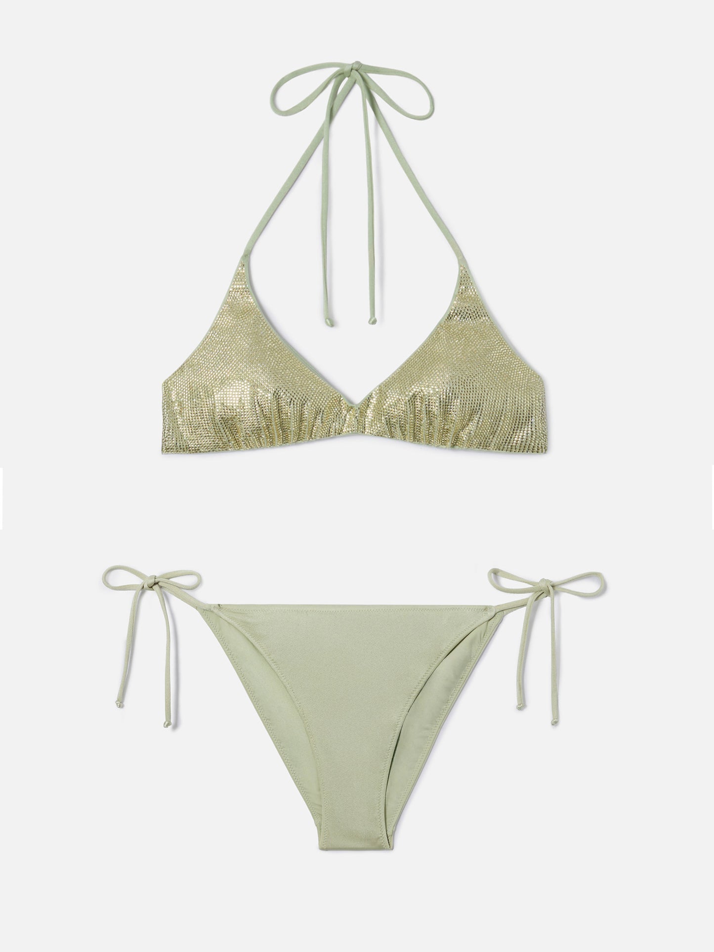 Hespera Virgo mint green glossy finish bikini with rhinestones