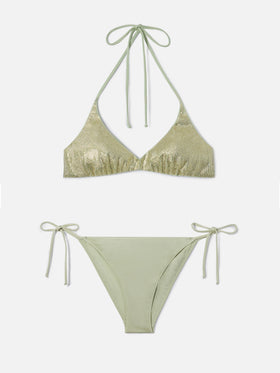Hespera Virgo mint green glossy finish bikini with rhinestones