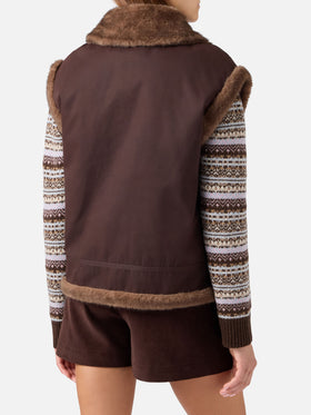 Chaleco reversible encerado Hesketh marrón oscuro con pelo sintético 