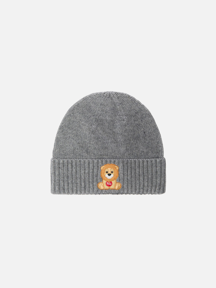 Gorro Holden de mezcla de cashmere en gris con bordado de león Trudi | TRUDI SPECIAL EDITION 