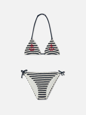 Holly crochet striped bikini with nautical embroidery