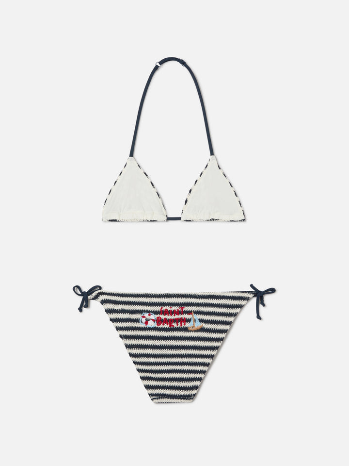 Bikini de crochet a rayas Holly con bordado náutico 