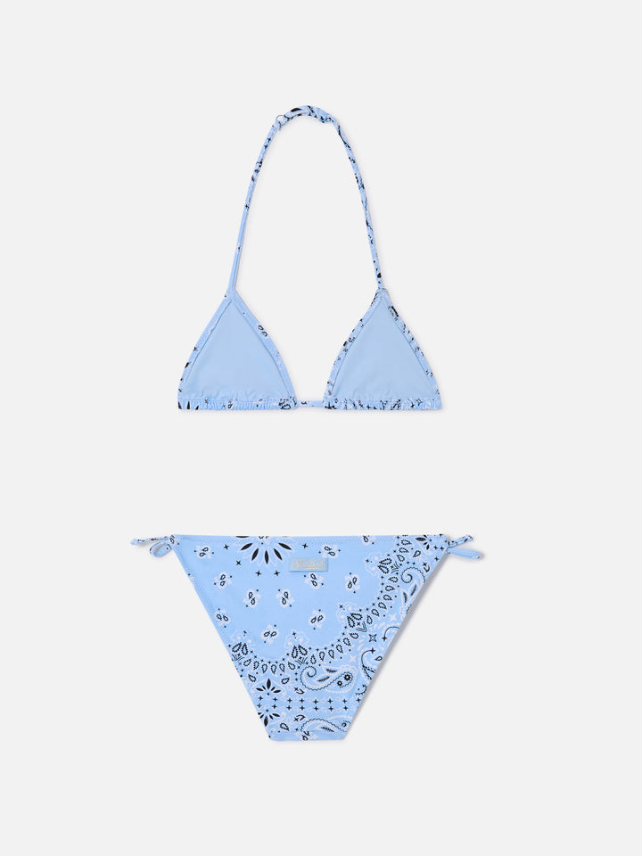 Bikini de triángulo Holly con estampado bandana azul claro 