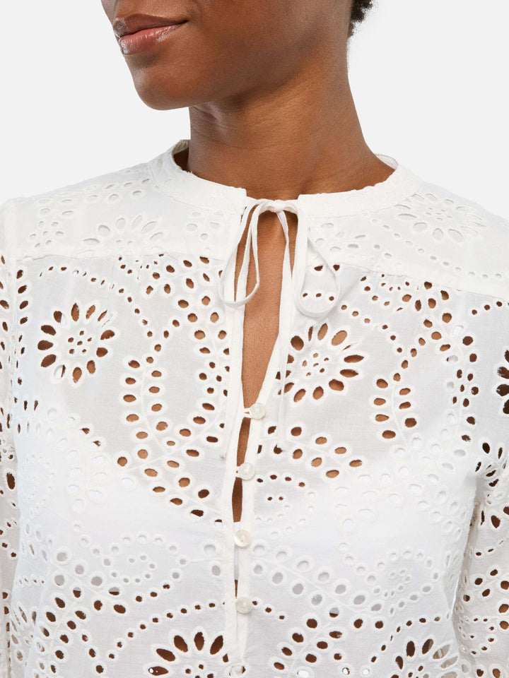 Blusa Harper de voile de seda en encaje Sangallo blanco 
