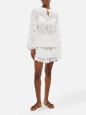 Harper blusa in Sangallo bianco