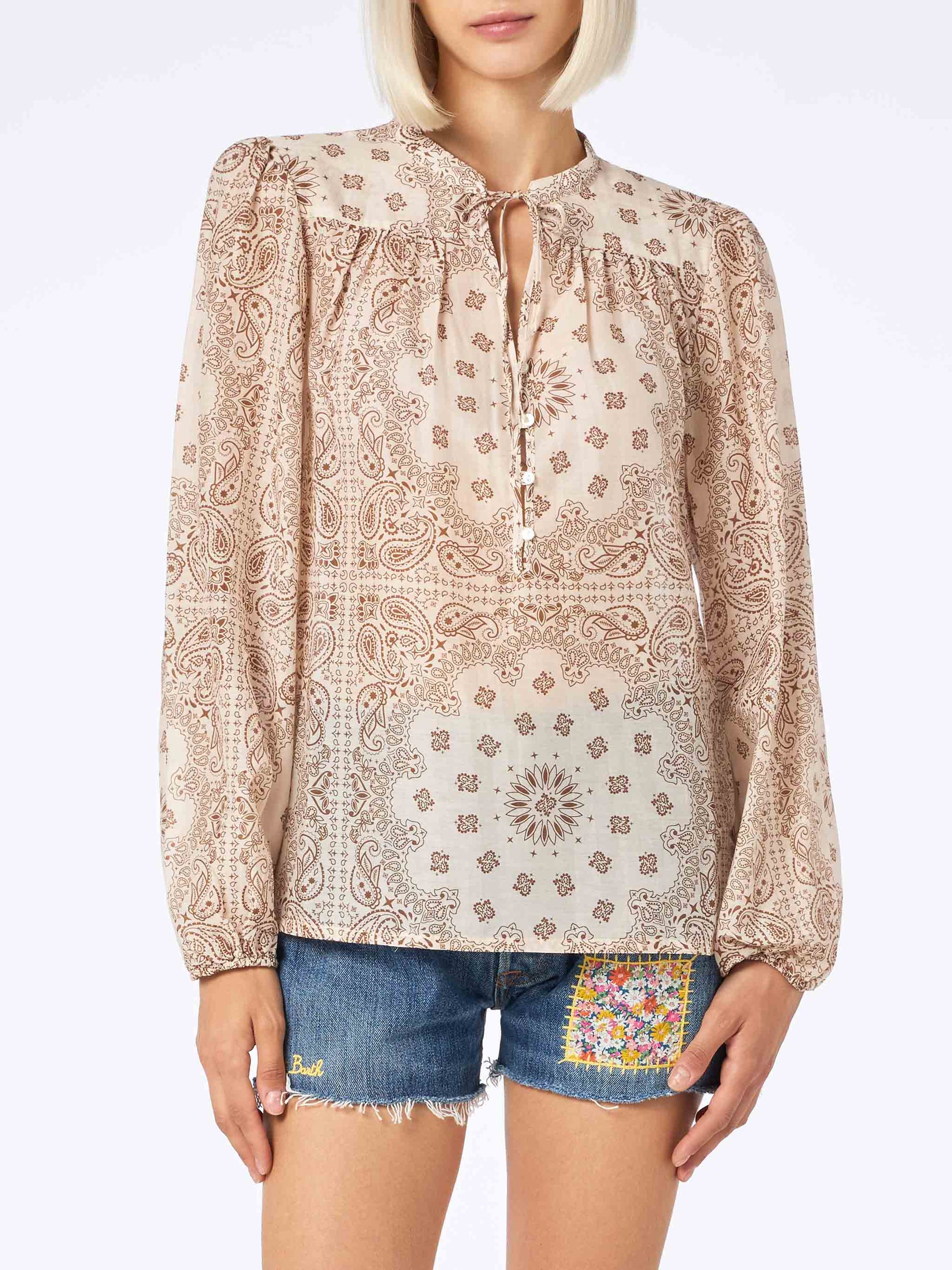 Woman silk voile blouse Harper with bandanna print - MC2 Saint Barth