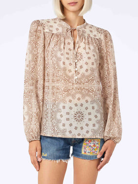 Woman silk voile blouse Harper with bandanna print - MC2 Saint Barth