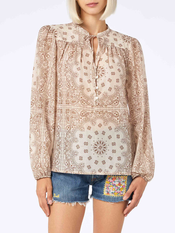 Woman silk voile blouse Harper with bandanna print - MC2 Saint Barth