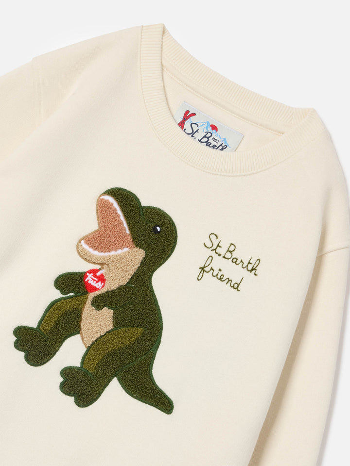 Sudadera Cream Hutton de mezcla de algodón con parche de esponja de dinosaurio | Special edition 