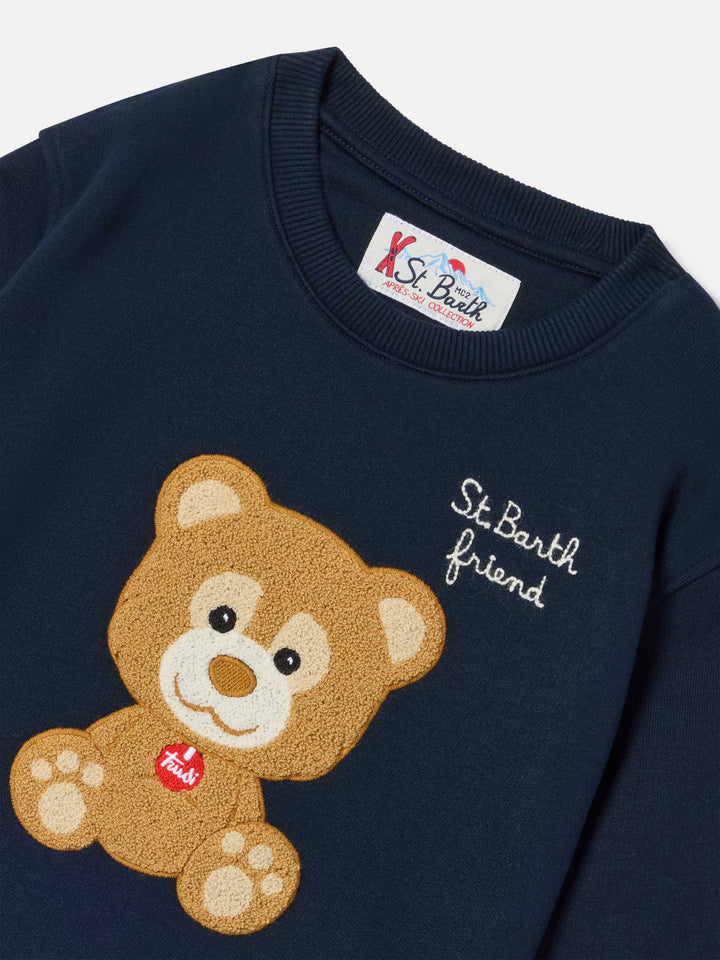 Sudadera Hutton azul marino blue en mezcla de algodón con parche de osito de peluche en esponja | Special edition 
