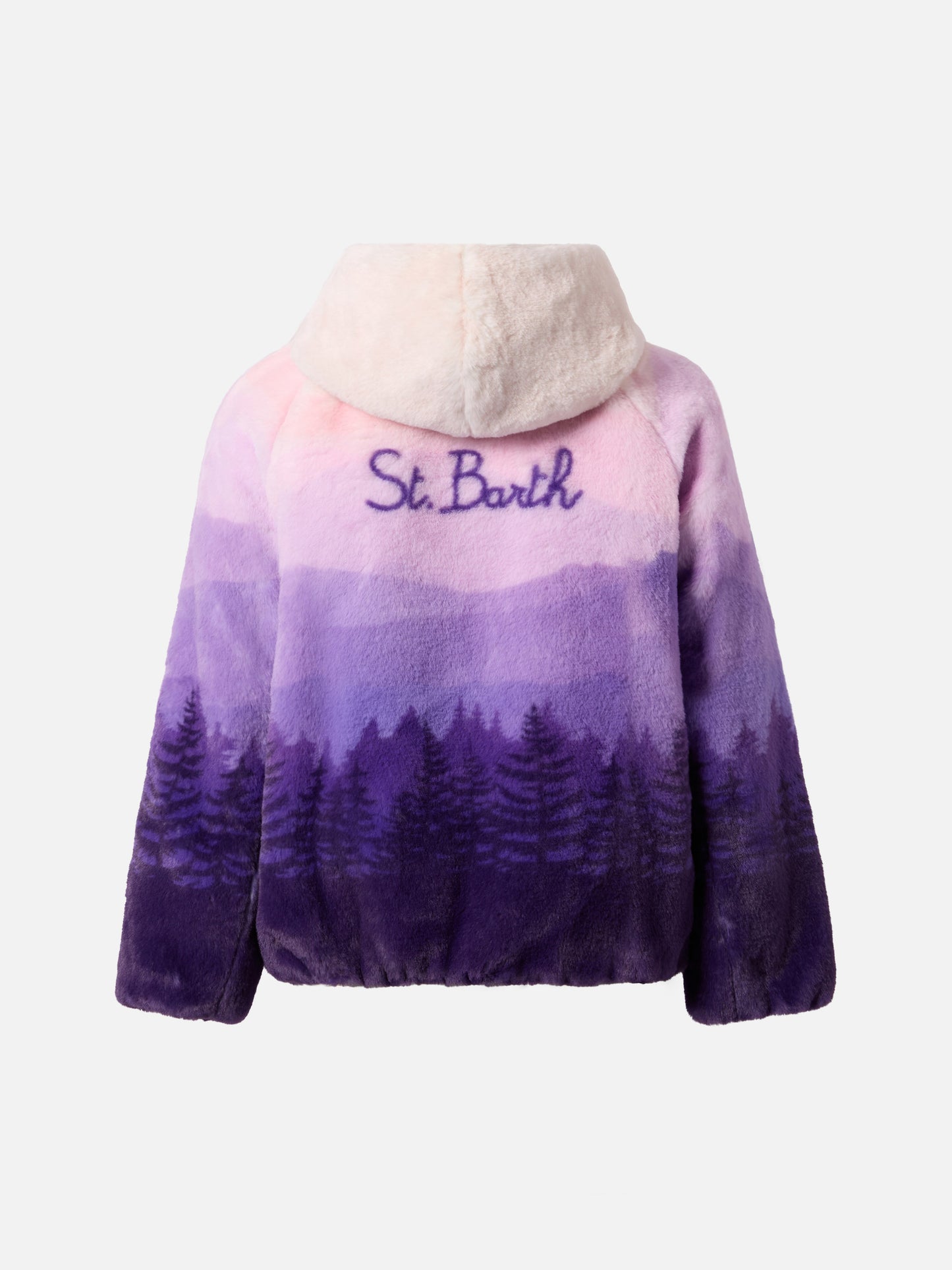 Fellfarbene Jacke mit Farbverlauf und „I Love St. Barth“-Stickerei