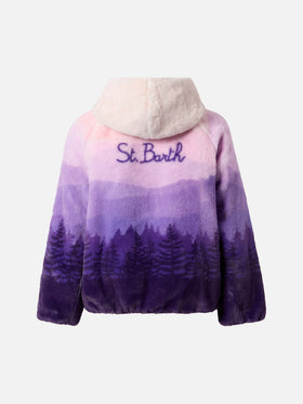 Fellfarbene Jacke mit Farbverlauf und „I Love St. Barth“-Stickerei