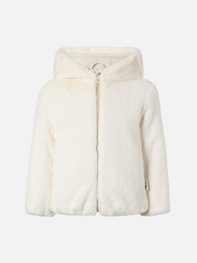 Chaqueta de piel sintética con capucha, orejas y charm Trudi 