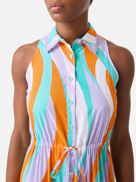 Ida cotton long dress with wave print