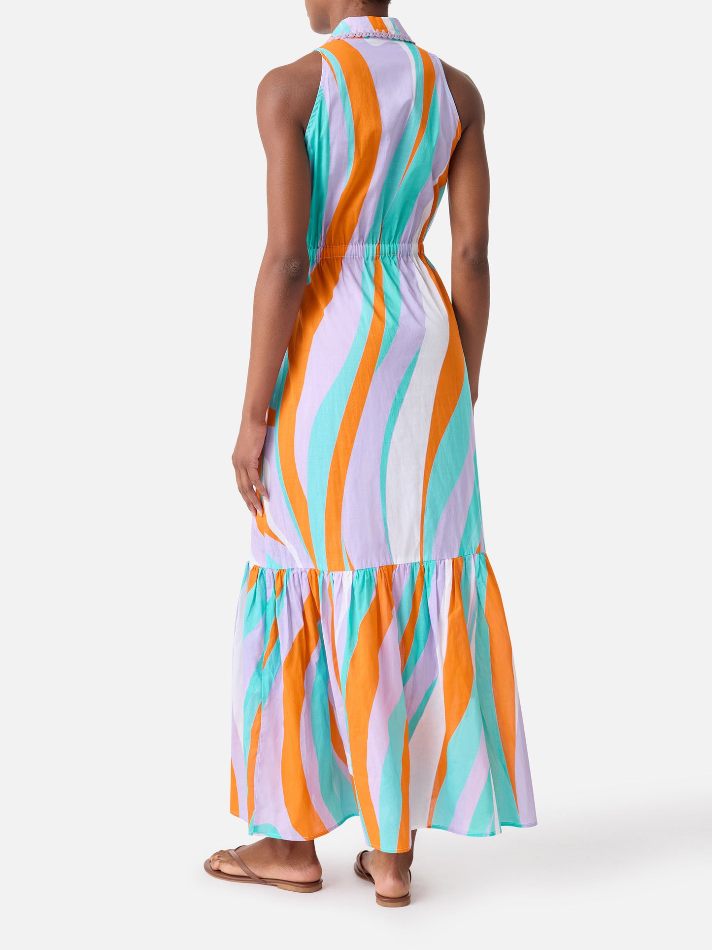 Ida cotton long dress with wave print