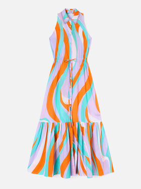 Ida cotton long dress with wave print