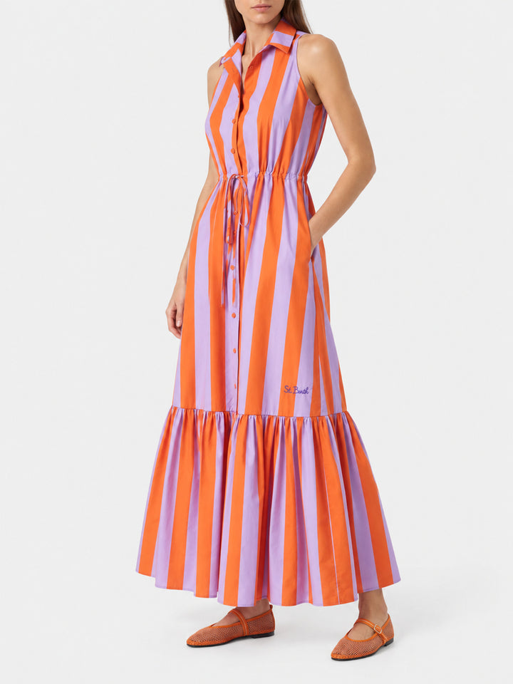 Langes Baumwollkleid Ida mit Streifenprint 