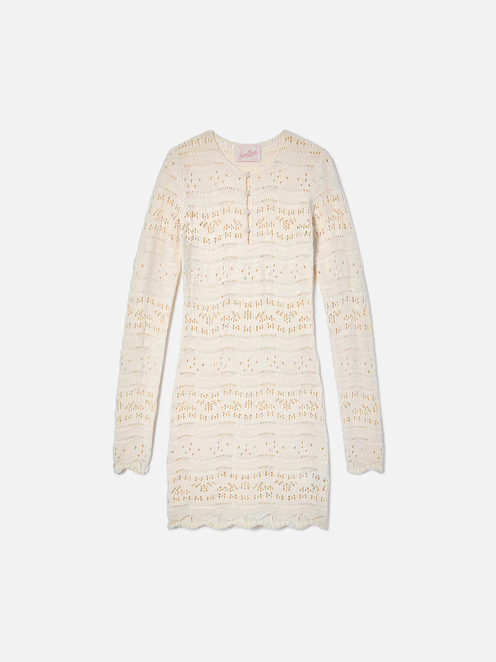 Ilany white openwork cotton knit dress