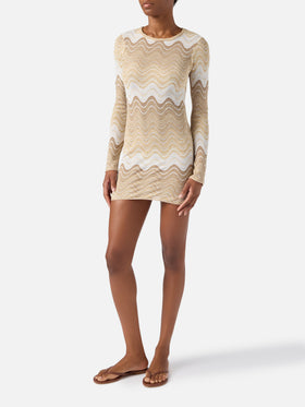 Short Imany dress in brown degradé raschel fabric