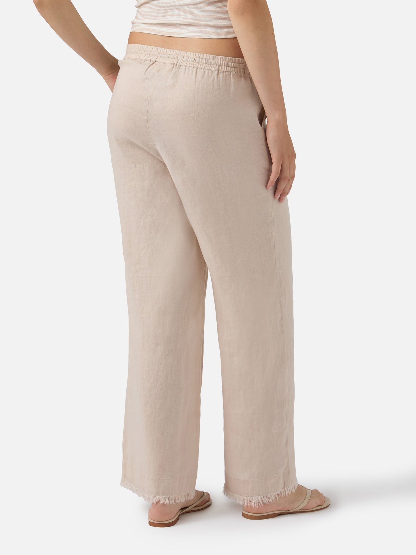 Beige Irma linen trousers with frayed hem