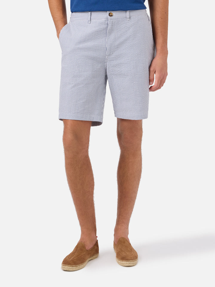Bermuda Ischia in seersucker a righe blu navy