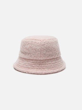 Cappello bucket in sherpa rosa con ricamo frontale
