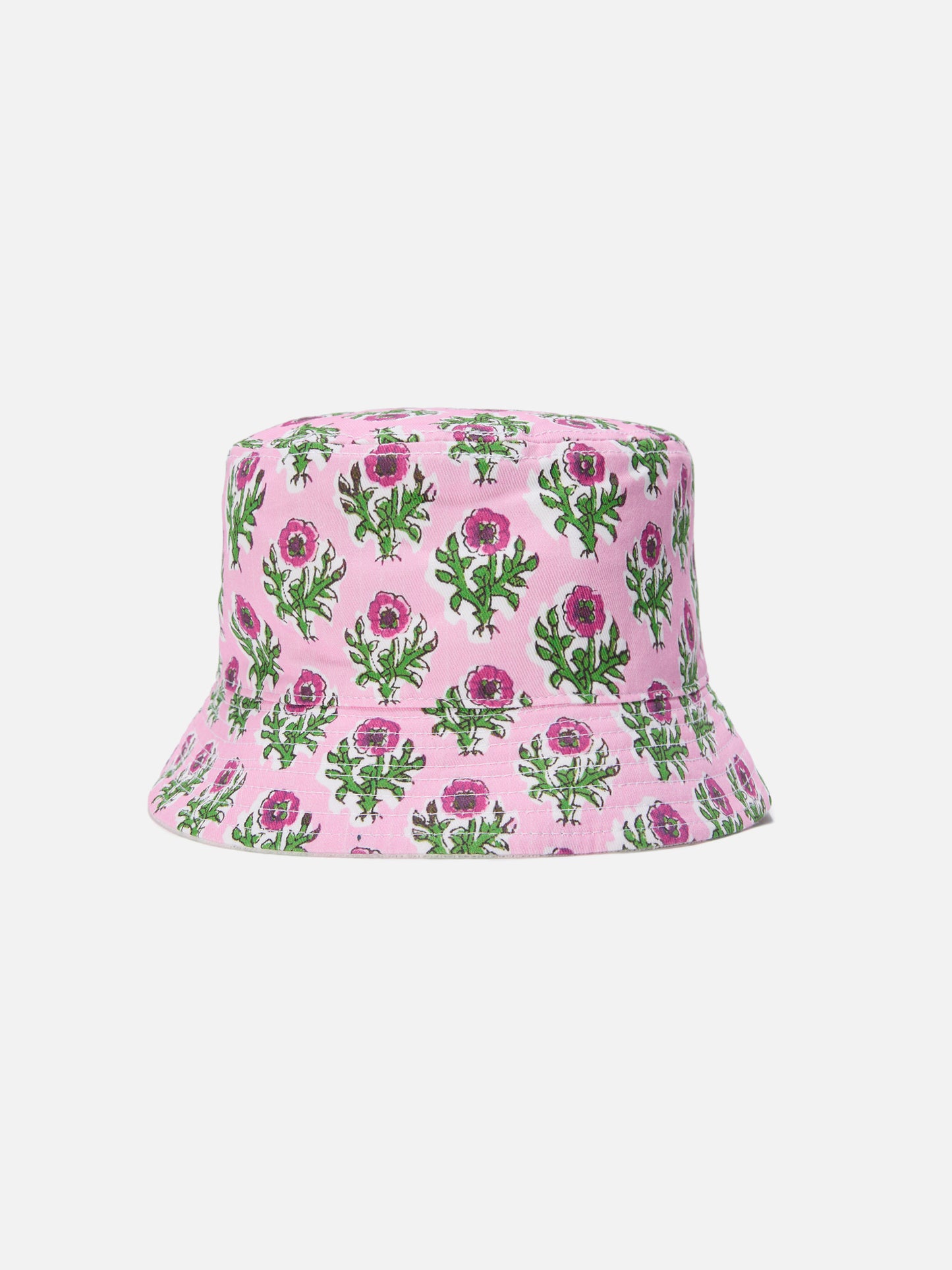 Wendbarer Fischerhut mit Boho-Blumenmuster und weißem Frottee