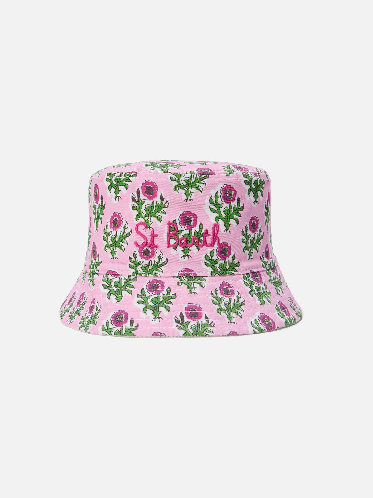 Wendbarer Fischerhut mit Boho-Blumenmuster und weißem Frottee