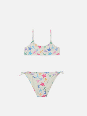 Bikini Jaiden color crema con estampado multicolor de estrellas de mar 