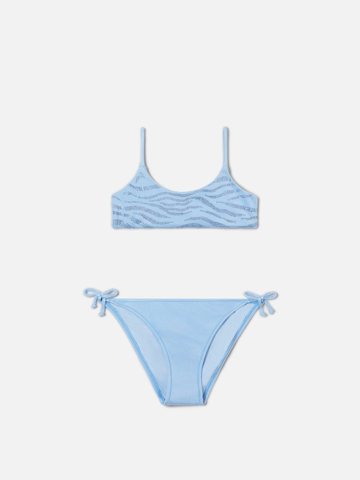 Bikini Jaiden azul claro con aplicación Shiny Strass Zebra 