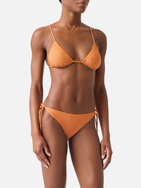 Janet Virgo orangefarbenes Lurex-Triangel-Bikini 