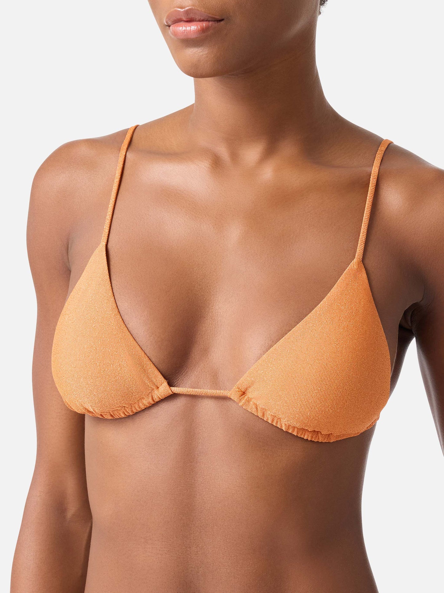Janet Virgo orangefarbenes Lurex-Triangel-Bikini 