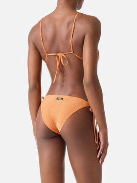 Janet Virgo orangefarbenes Lurex-Triangel-Bikini 