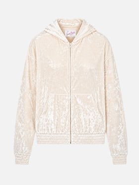 Sweat à capuche zippé en chenille jaune pâle Jasmine 