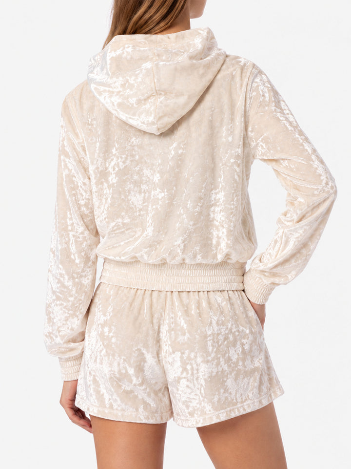 Sweat à capuche zippé en chenille jaune pâle Jasmine 