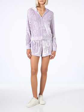 Woman lilac chenille zipped hoodie Jasmine - MC2 Saint Barth