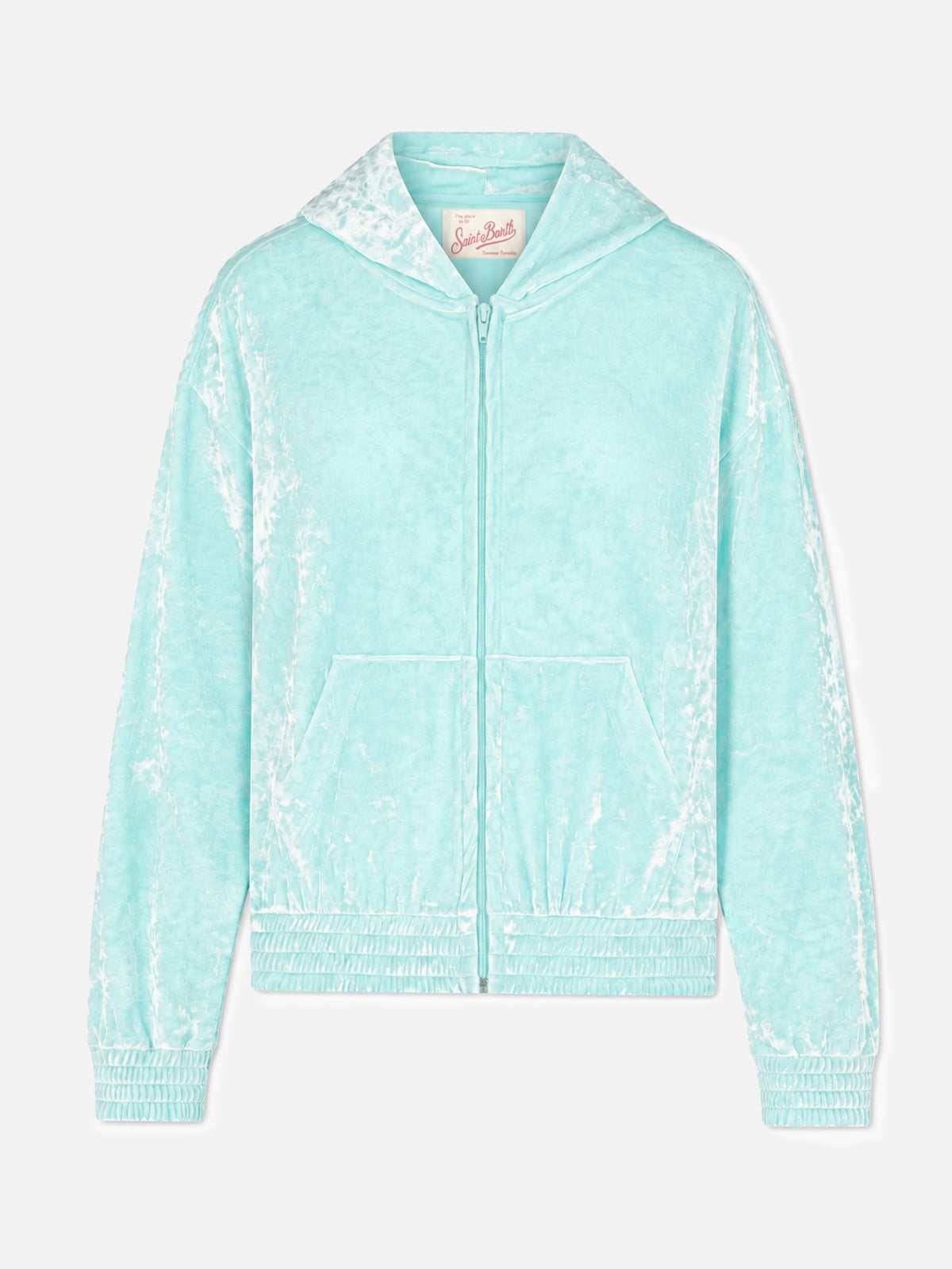 Sweat à capuche zippé Jasmine en chenille vert d’eau 