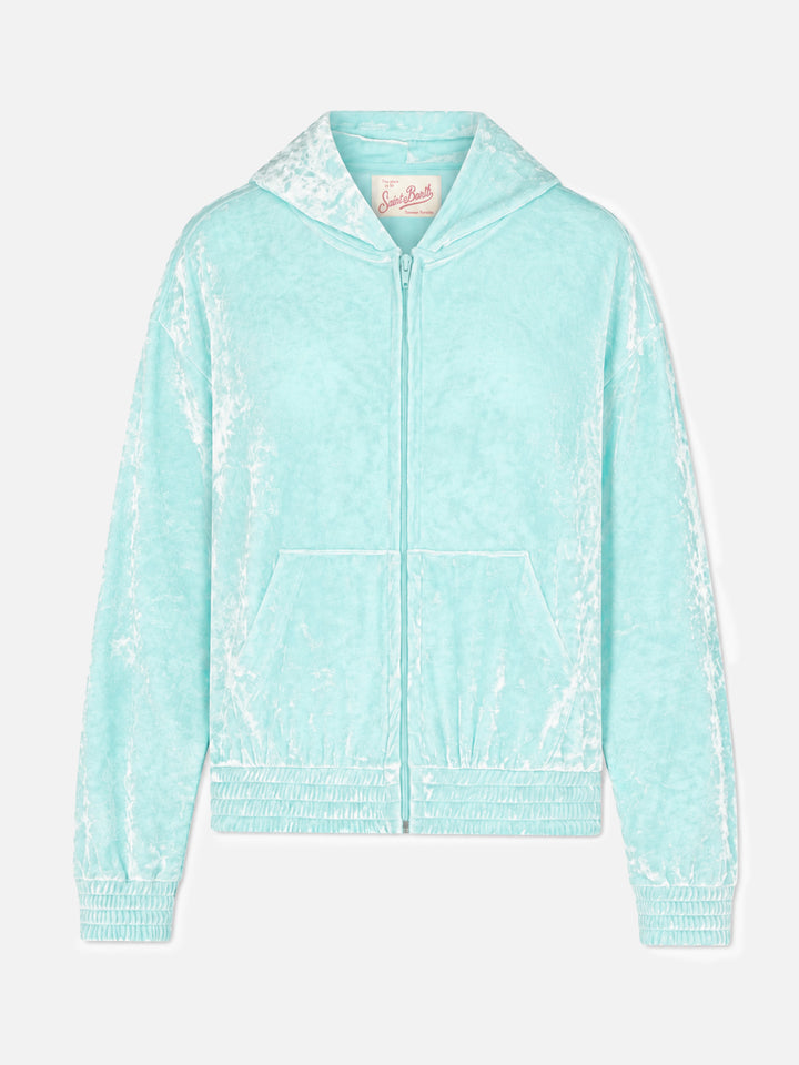 Felpa Jasmine con zip in ciniglia verde acqua