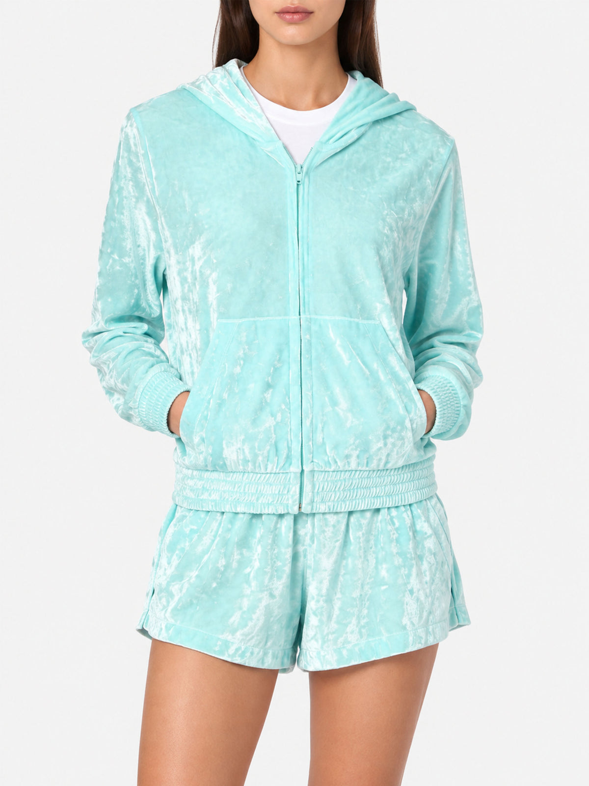 Felpa Jasmine con zip in ciniglia verde acqua