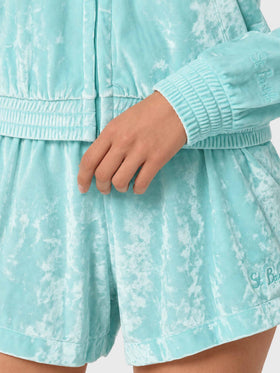 Felpa Jasmine con zip in ciniglia verde acqua