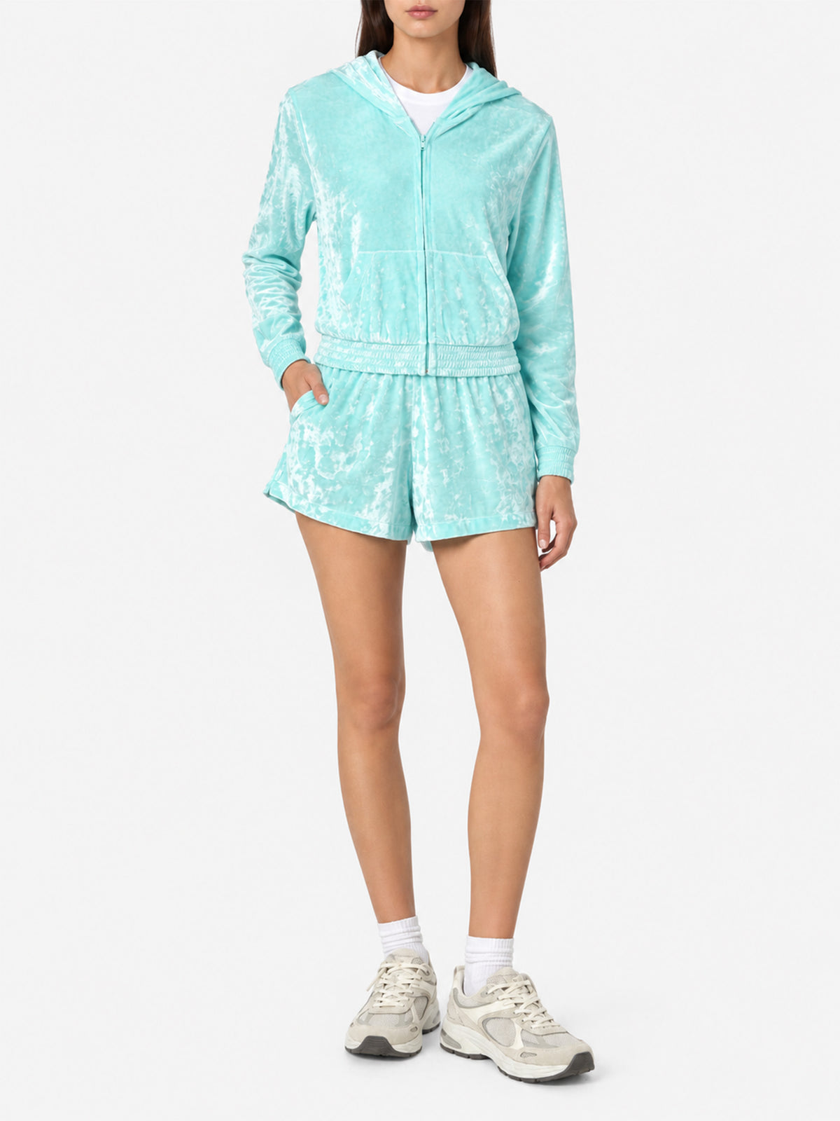 Felpa Jasmine con zip in ciniglia verde acqua