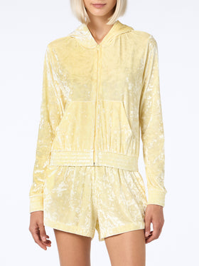 Woman pale yellow chenille zipped hoodie Jasmine - MC2 Saint Barth
