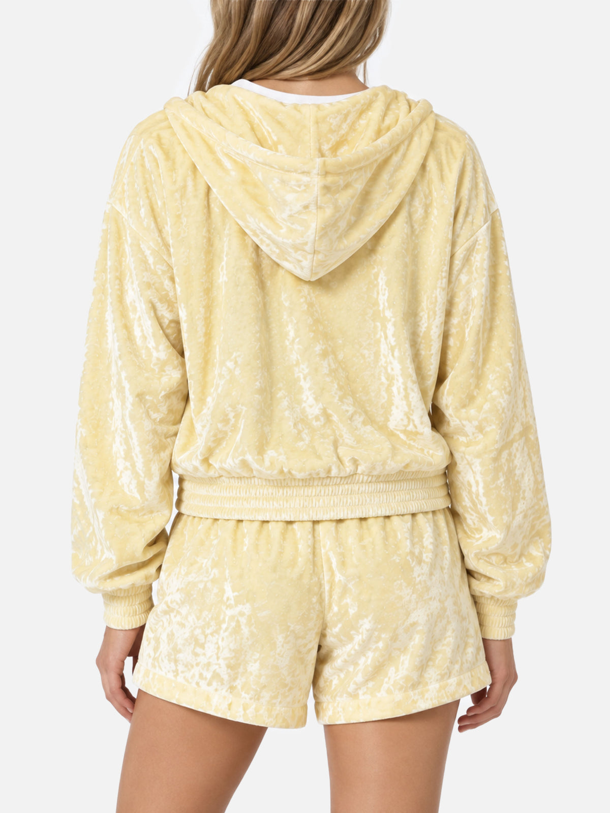 Jasmine hellgelber Frottee-Kapuzenhoodie mit Reißverschluss 